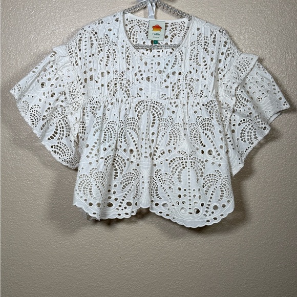 FARM Rio Tops - FARM Rio White Eyelet Flutter Sleeve Blouse